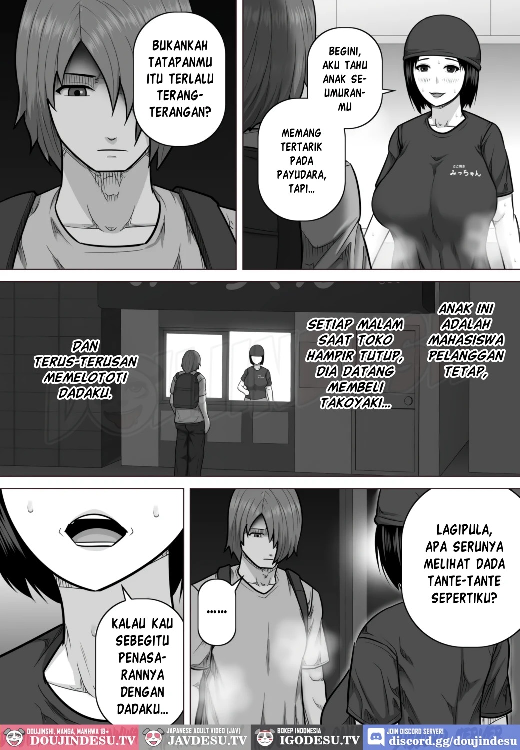 Takoyaki-ya no Oba-san (40-sai) ga Jourenkyaku no Danshi Gakusei ni Oppai (Tare-gimi) o Miseta Kekka: Chapter chapter-1 - Page 5